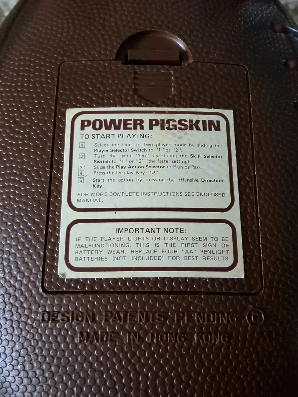 POWER PIGSKIN FOOTBALL 80's Handheld Electronic Tabletop Video Game. Working!